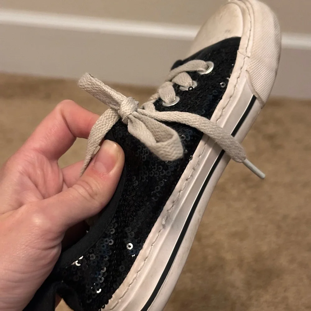 Converse Black Sequin Low Top Sneakers Canvas Lace Up